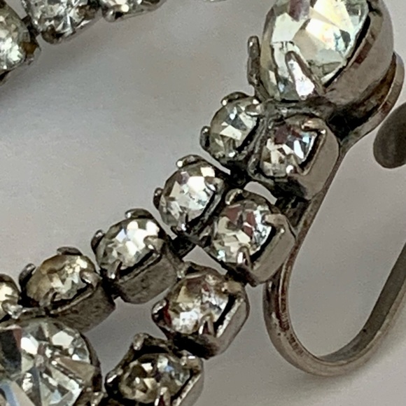 Vintage 1950s Art Deco Clear Crystal Rhinestone Earrings Dangle - Picture 4 of 8